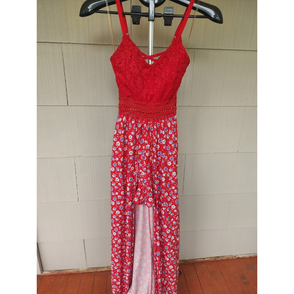 No Boundaries Juniors Red Floral Maxi Romper With Shorts Size Small S (3-5)
